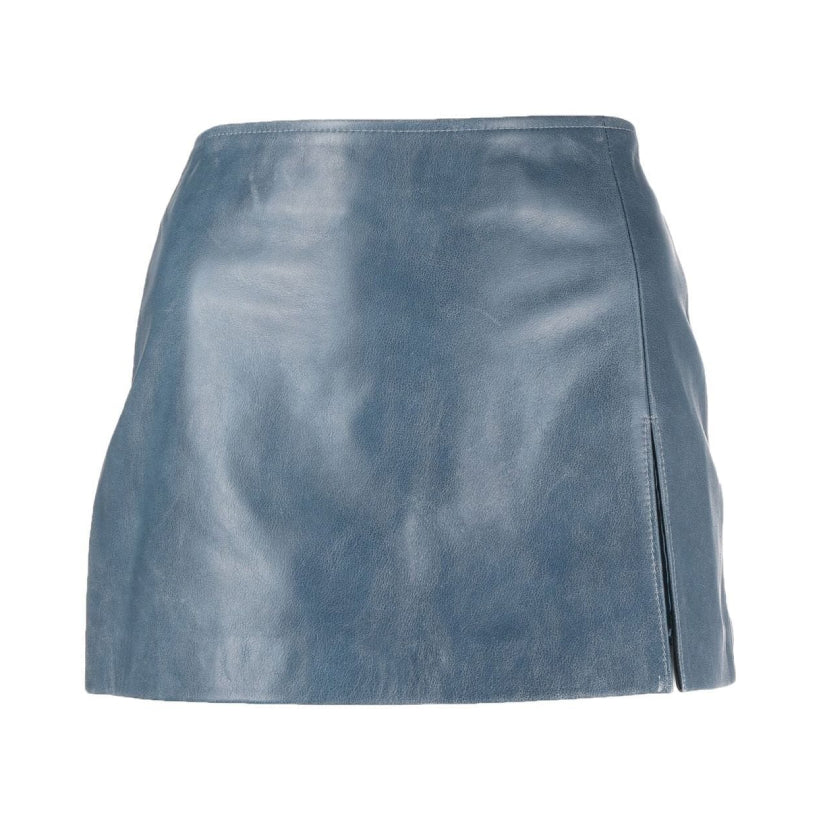Leather Mini Skirt Vintage Blue and Calf Leather