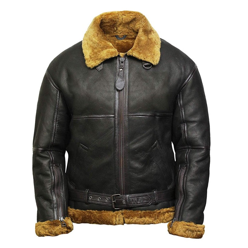Leather Sheepskin Shearling Jacket Mens B3 RAF Aviator Flying Jacket