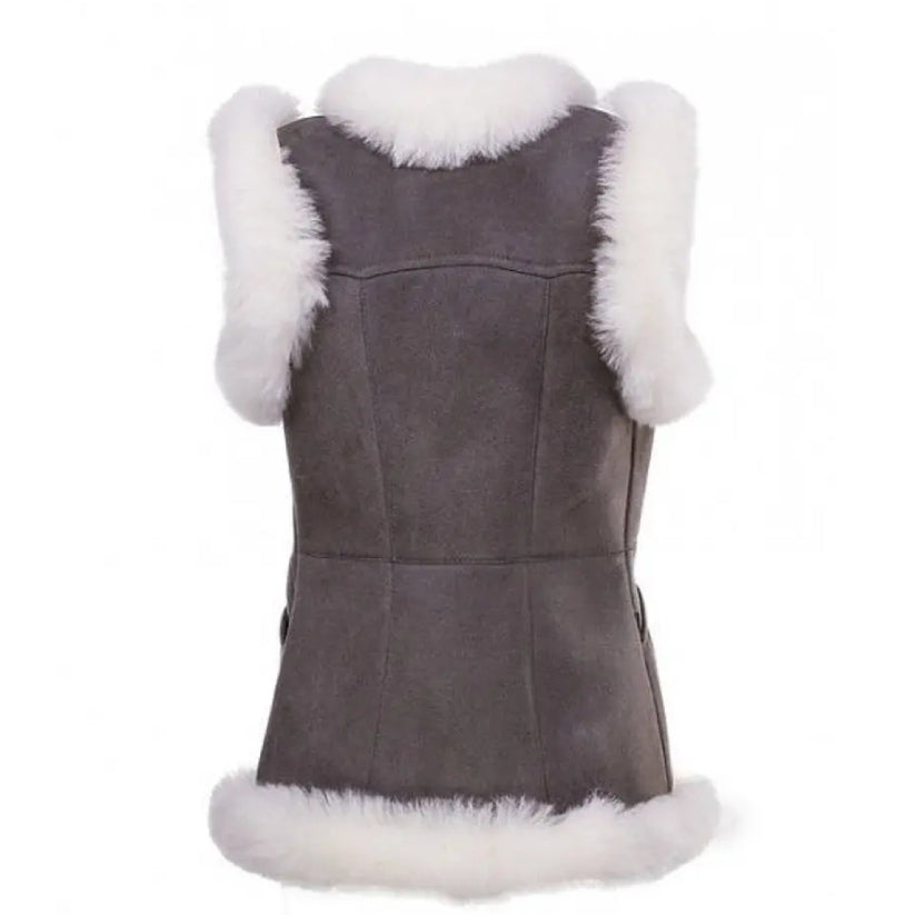 Leather Vest Sheepskin Fur Grey Vest