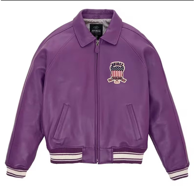 Leather icon jacket, AVIREX purple Leather jacket