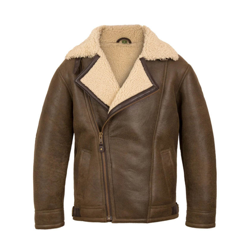 MEN'S ANTIQUE SHEARLING SHEEPSKIN LEATHER PILOT JACKET