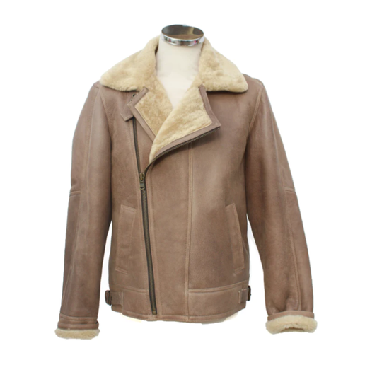 MEN'S CLASSIC CROSS ZIP SHEEPSKIN JACKET IN NUTMEG