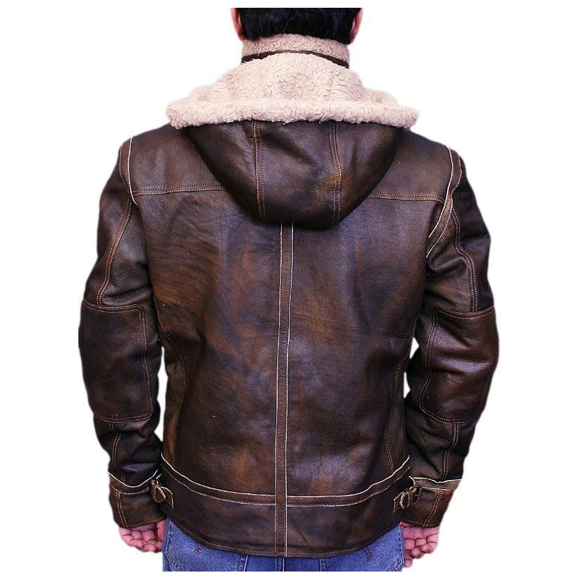 Men Aviator Leather Bomber Jacket Brown