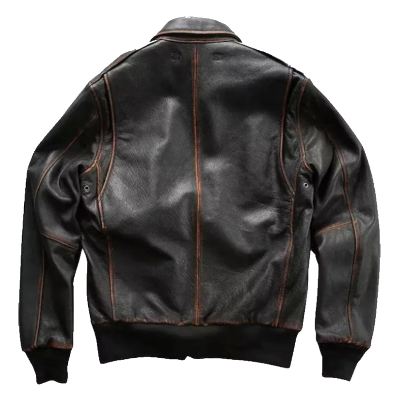 Men Brown Bomber Aviator Distressed Military Jacket