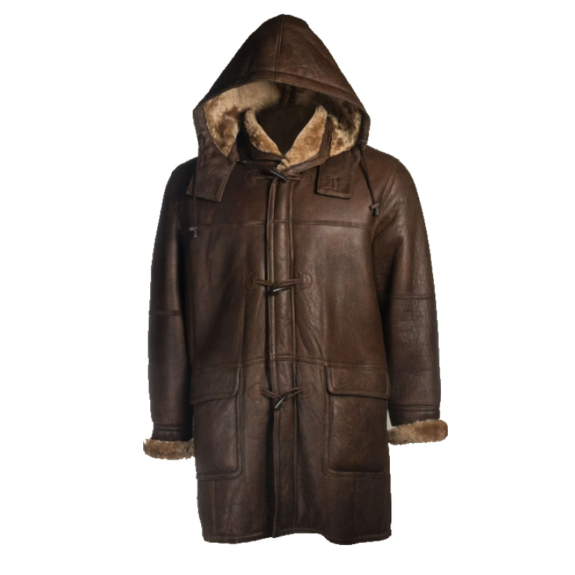 Men Dark Brown Shearling Leather Coat