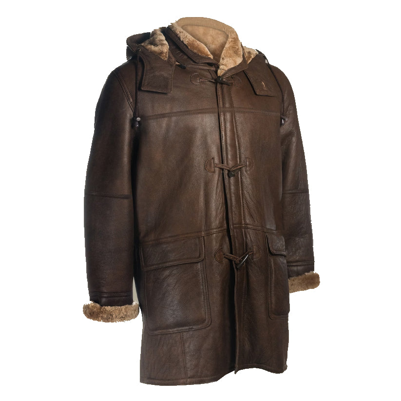 Men Dark Brown Shearling Leather Coat