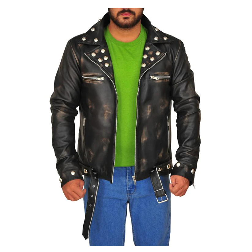 Men Distressed Brown Snake Jacket