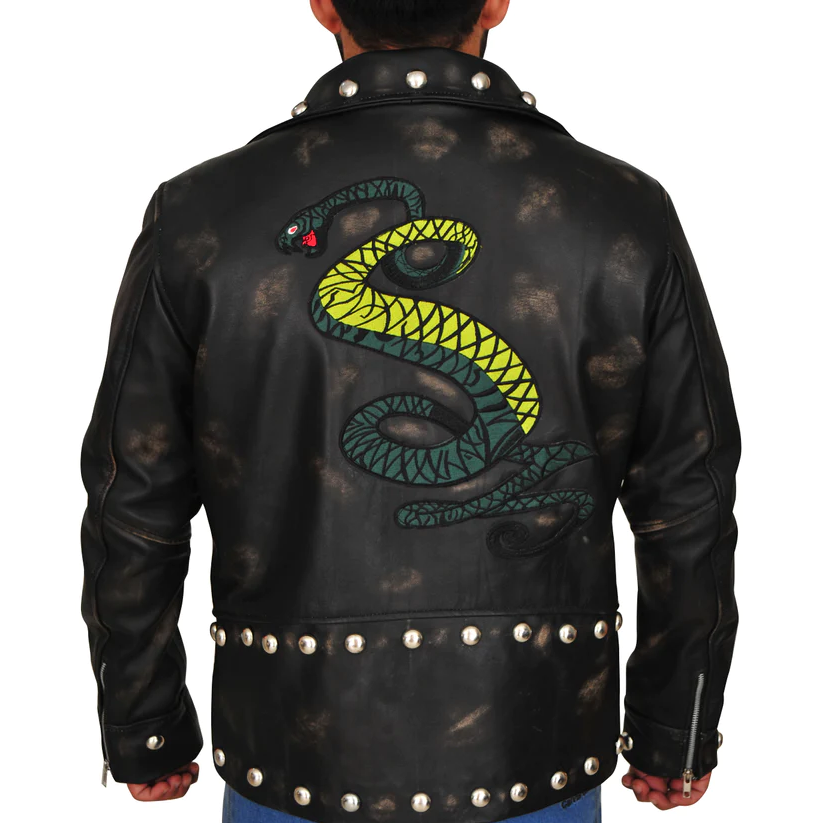 Men Distressed Brown Snake Jacket