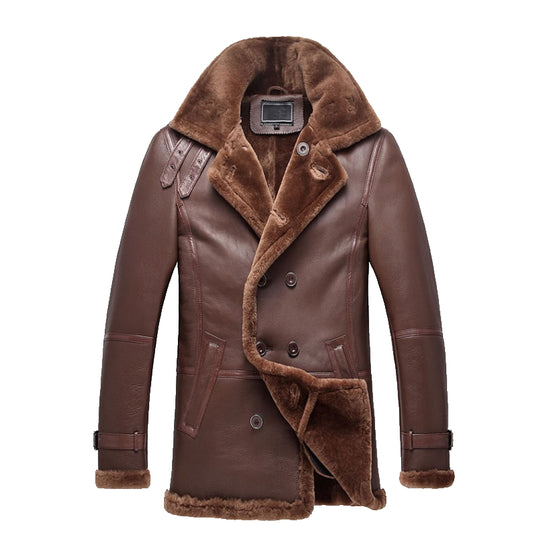 Men Double Breasted Shearling Sheepskin Coat