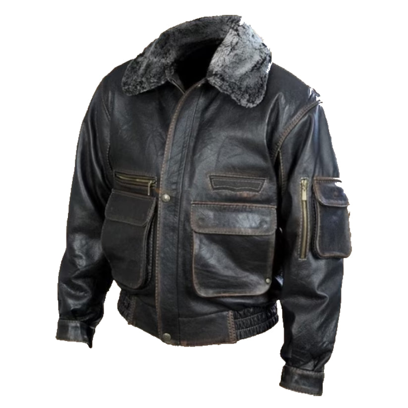 Men Fur Aviator Pilot Leather Jacket