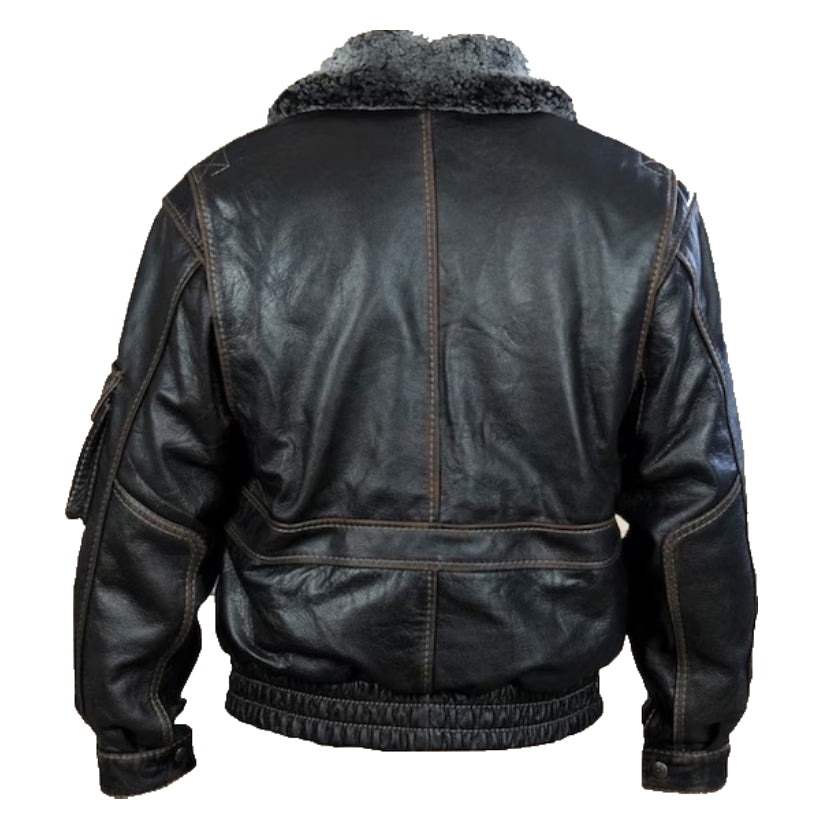 Men Fur Aviator Pilot Leather Jacket