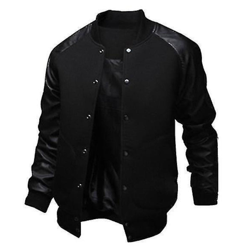 Men Leather Baseball Varsity Jacket Coat