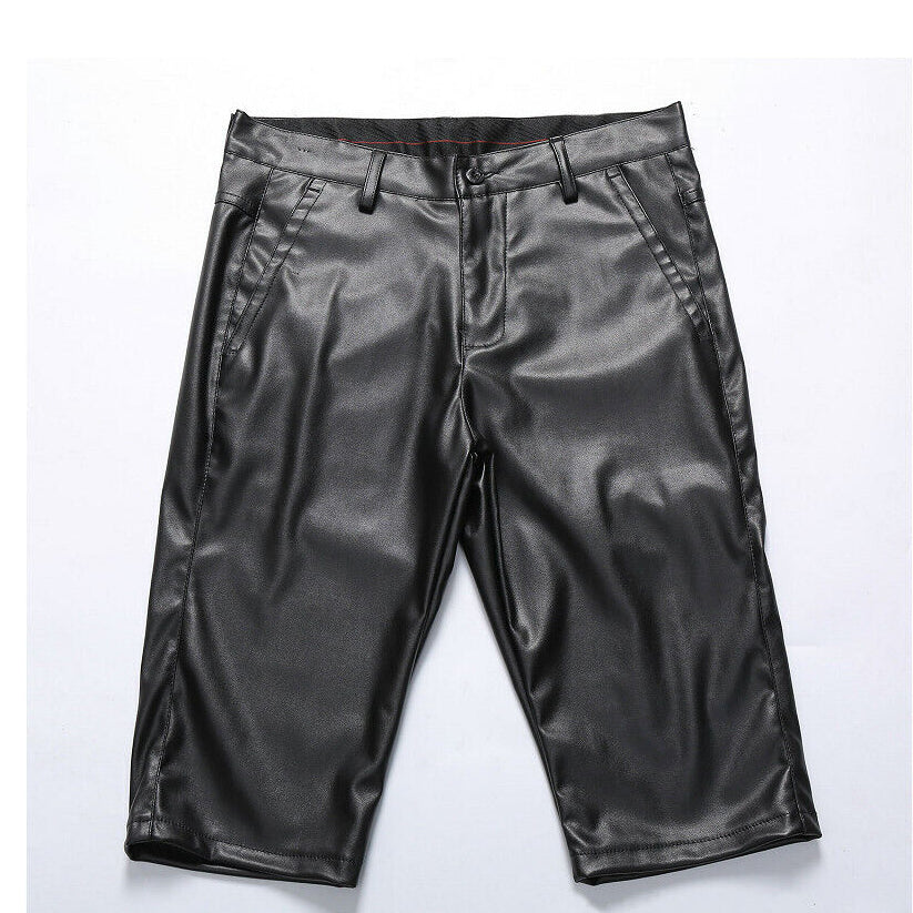 Men Leather Shorts Stretch Black Wet Look Short