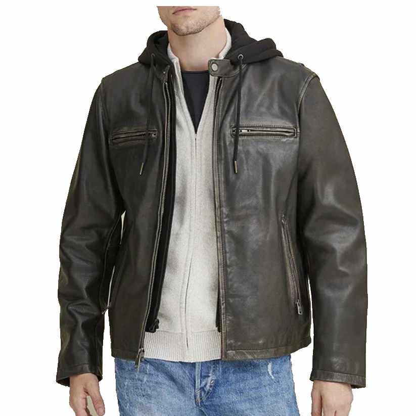 Men Red Waxed Biker Leather Motorcycle Jacket