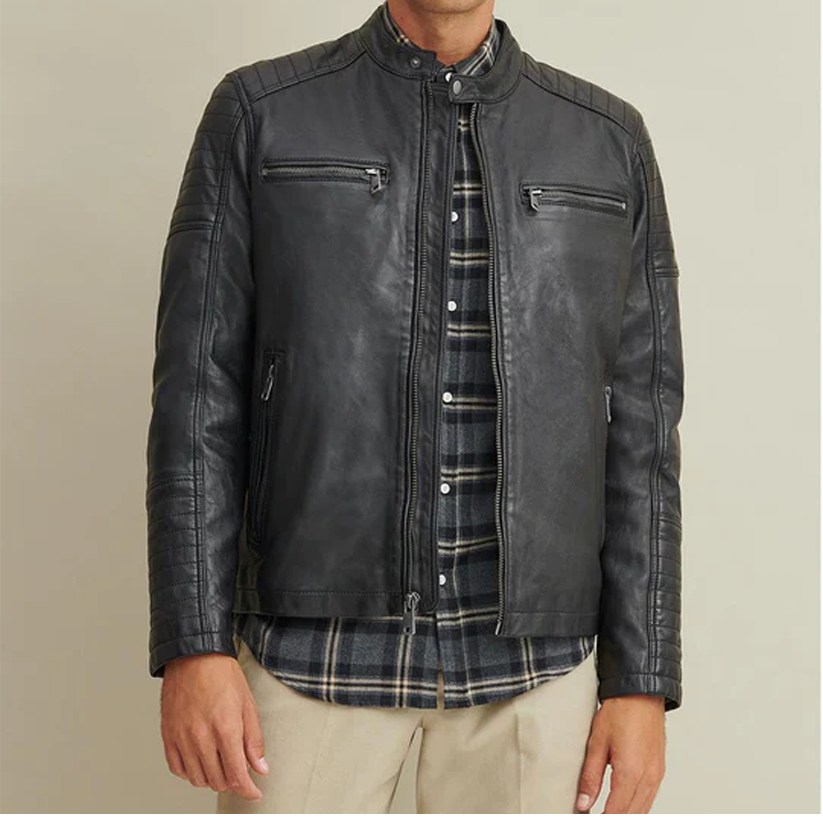 Men Red Waxed Biker Leather Motorcycle Jacket