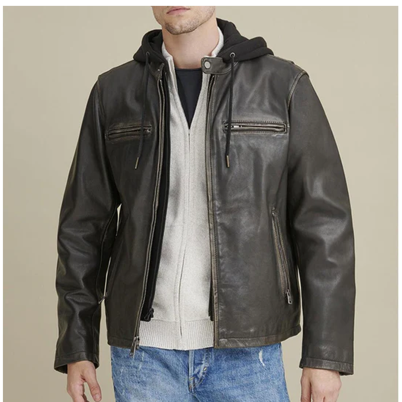 Men Red Waxed Biker Leather Motorcycle Jacket