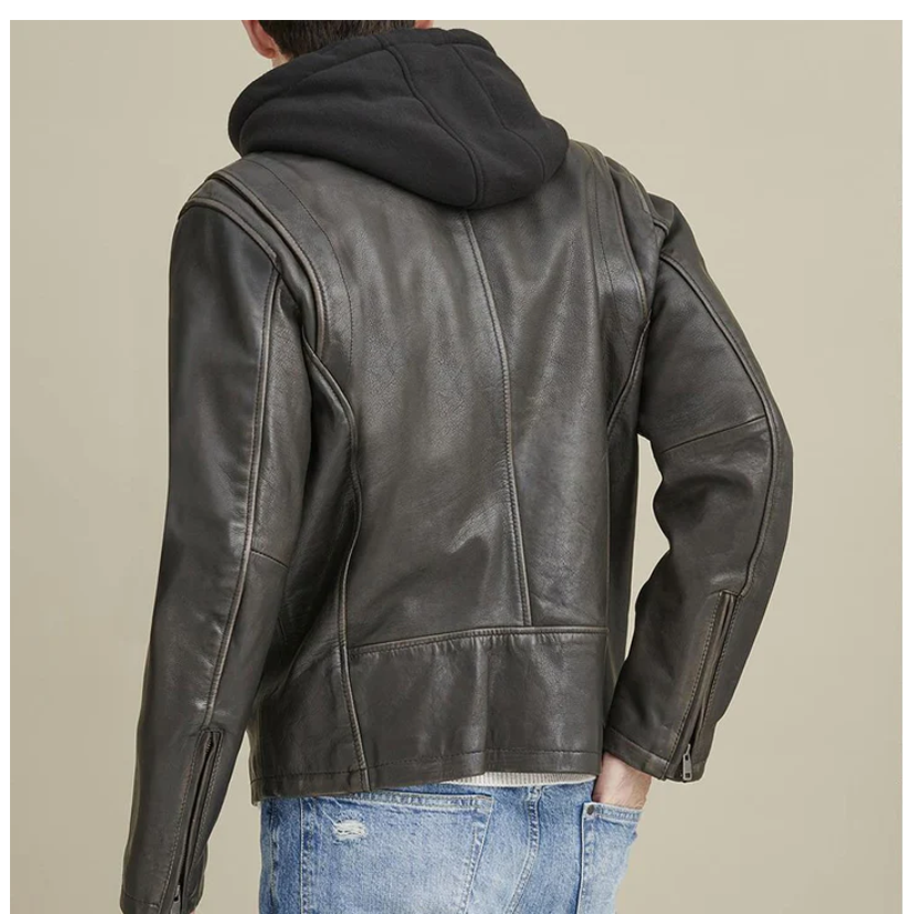 Men Red Waxed Biker Leather Motorcycle Jacket