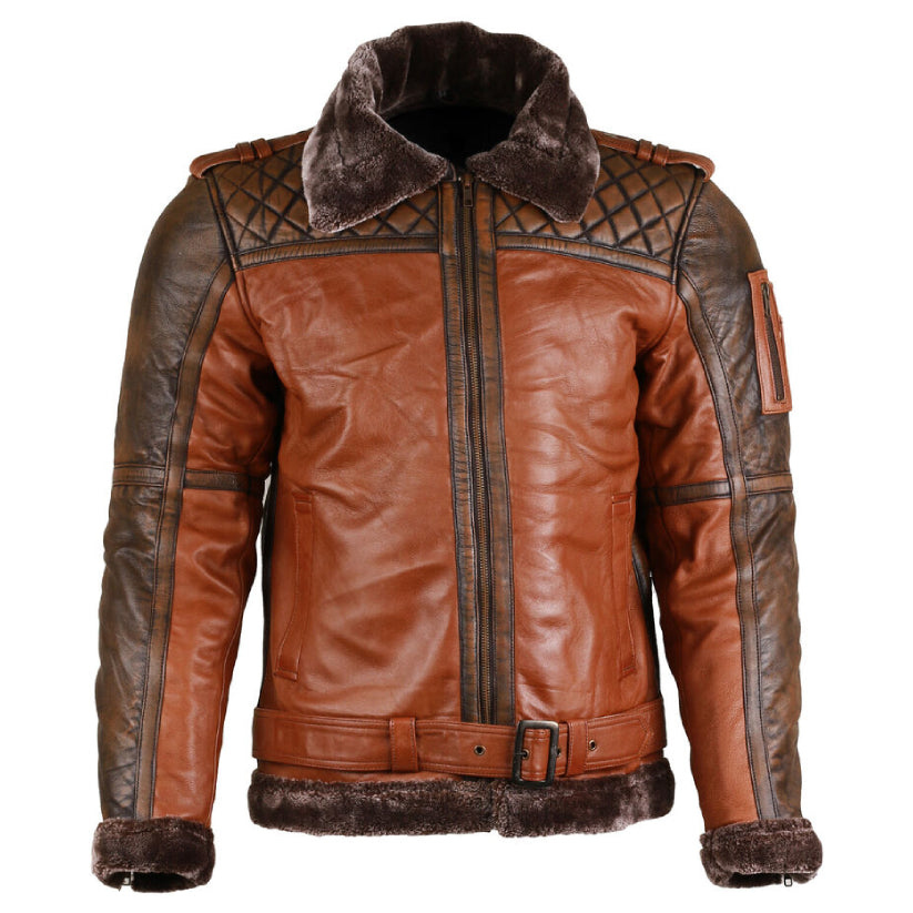 Men Shearling Leather Bomber Jacket