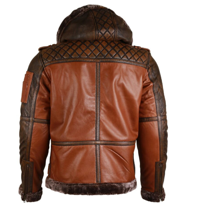Men Shearling Leather Bomber Jacket