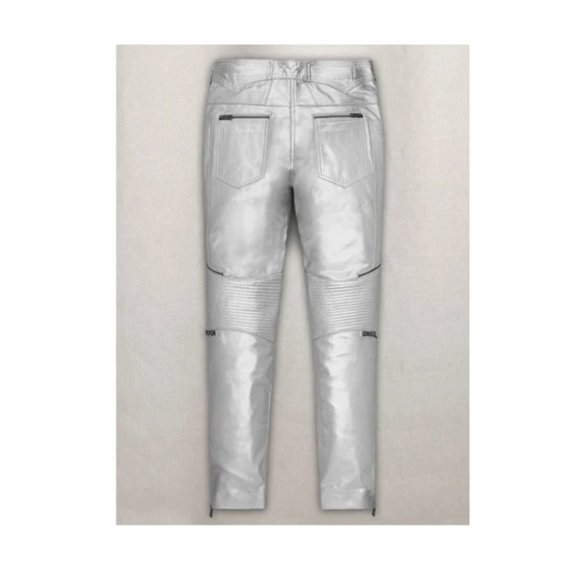 Men Sheep Skin Silver Leather Pants