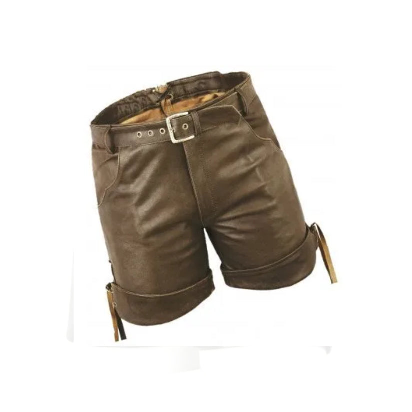 Men Smart Wear Real Sheepskin Brown Leather Shorts