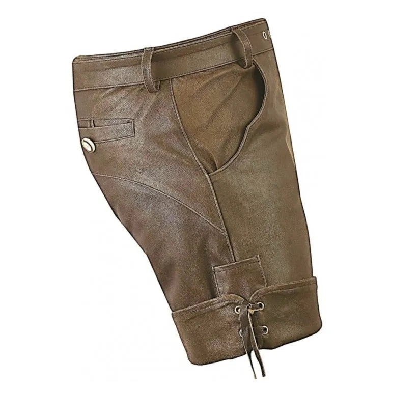 Men Smart Wear Real Sheepskin Brown Leather Shorts