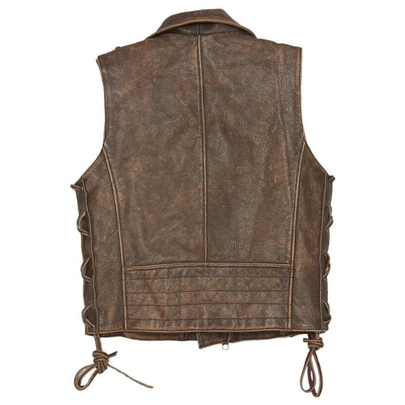 Men Vintage Motorcycle Leather Waistcoat Distressed Brown Biker Leather Vest