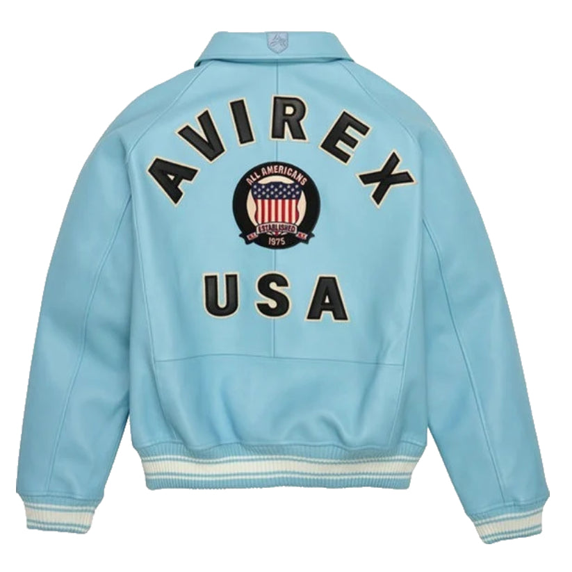 Men's Avirex Sky Blue American Flight Leather Jacket
