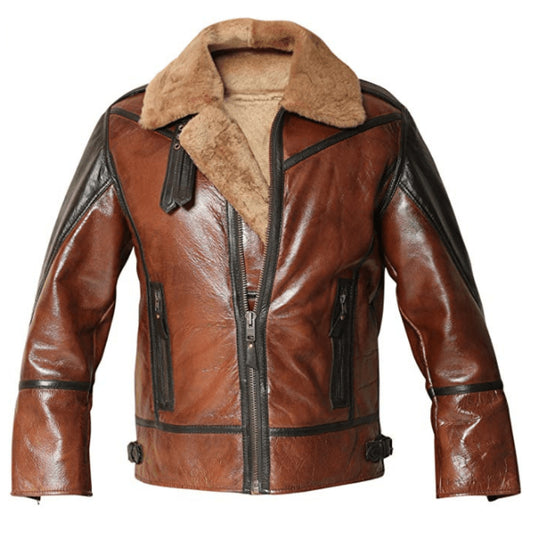 Men’s B3 Distressed Bomber Real Shearling Sheepskin Leather Flight Aviator Jacket