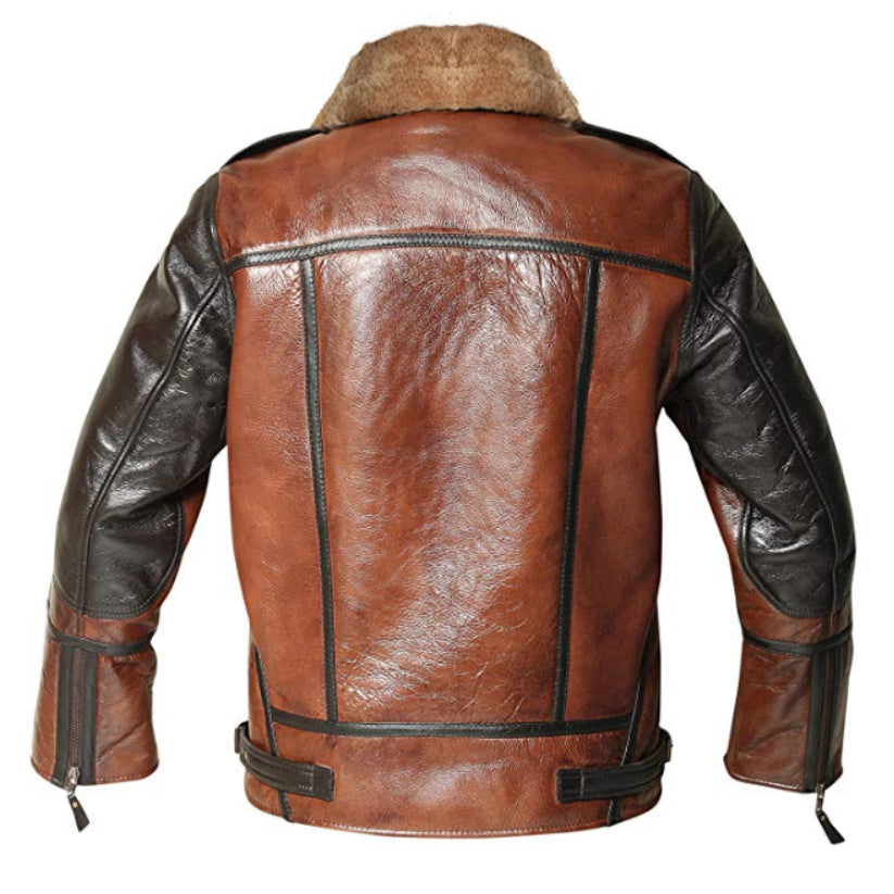 Men’s B3 Distressed Bomber Real Shearling Sheepskin Leather Flight Aviator Jacket