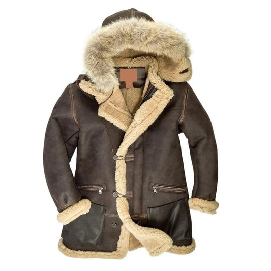 Men's B7 Aleutian Real Sheepskin RAF Air Force Flight Pilot Leather Coat