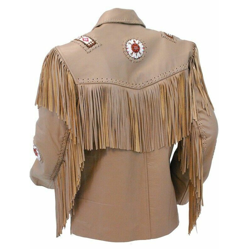 Men's Beige Western Cowboy Suede Leather Jacket