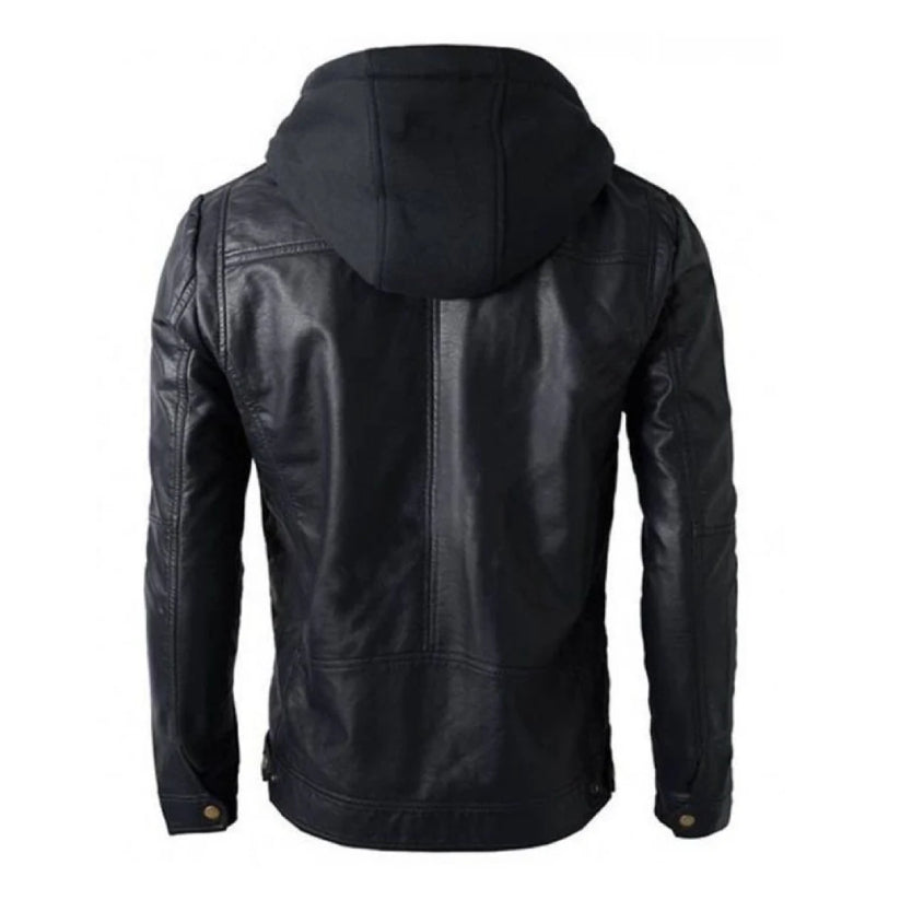 Men’s Biker Style Leather Hoodie Jacket