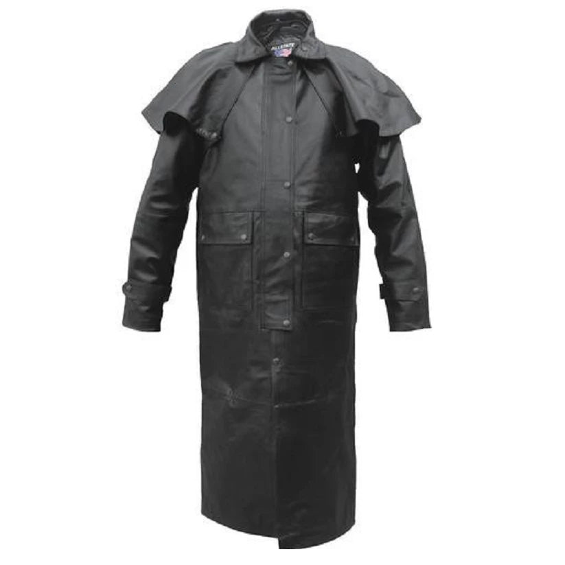 Men’s Black Duster Leather Coat