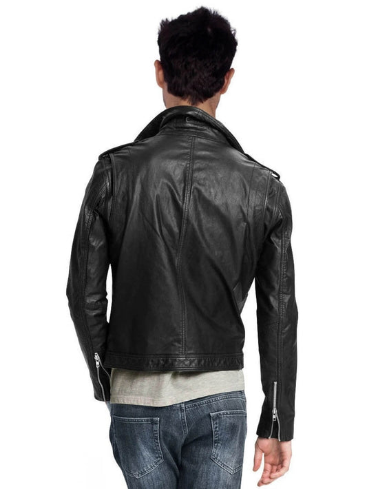 Men's Black Leather Biker Jacket