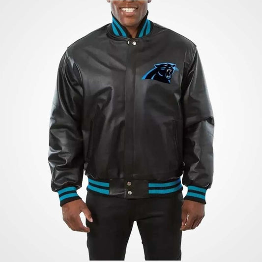 Men’s Black Leather Carolina Panthers Jacket