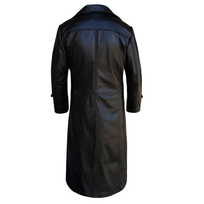 Men's Black Real Leather Trench Coat
