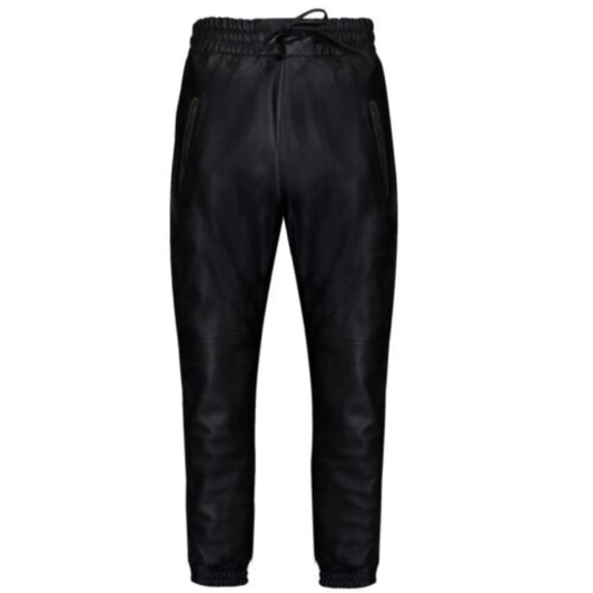 Men's Black Real Leather Trousers Napa Sweat Track Pants