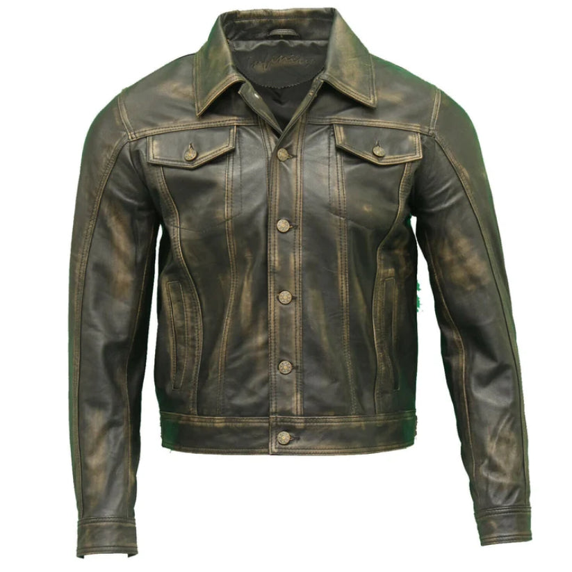 Men's Black Real Leather Trucker Jacket