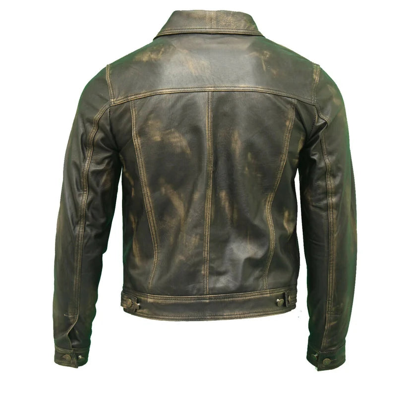 Men's Black Real Leather Trucker Jacket
