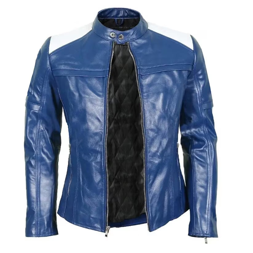 Men's Blue Motorcycle Leather Jacket