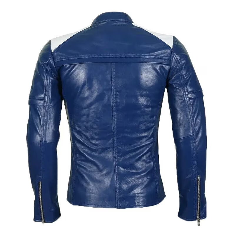Men's Blue Motorcycle Leather Jacket