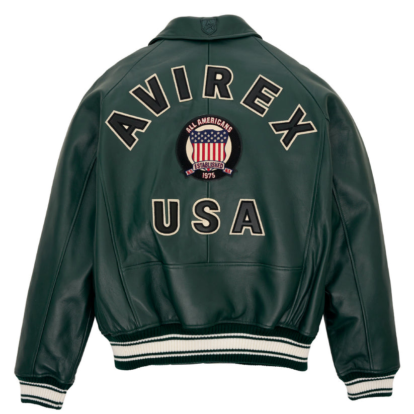 Men's Bomber Jacket American Flight Basket Ball Green Real Leather Jacket