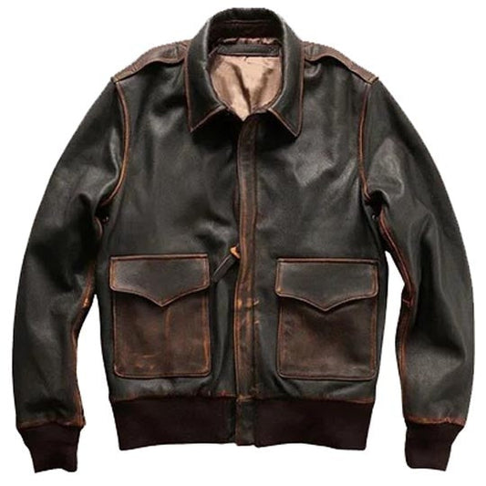 Men’s Brown A2 Aviator Leather Bomber Jacket