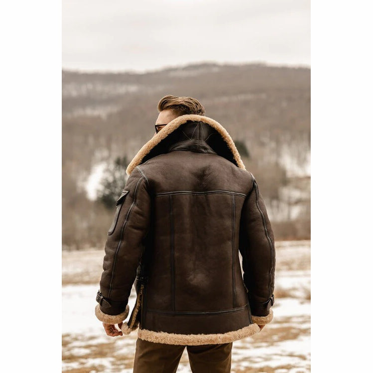 Men's Brown B3 Shearling Aviator Leather Jacket