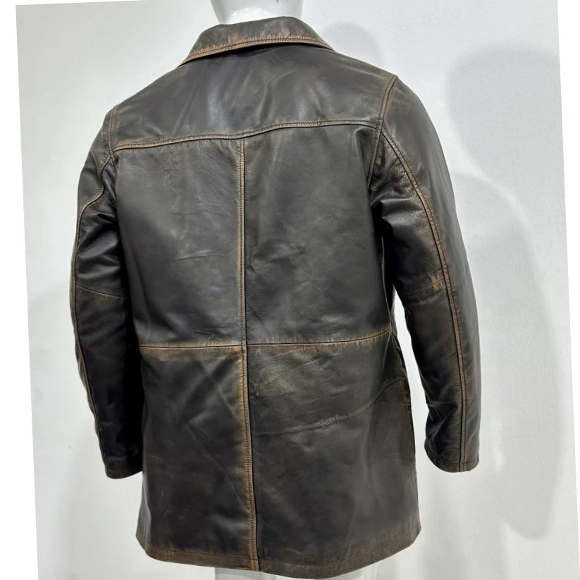 Men's Brown Leather Leather Trench Coat