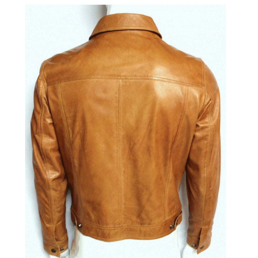 Mens Brown Leather Trucker Jacket