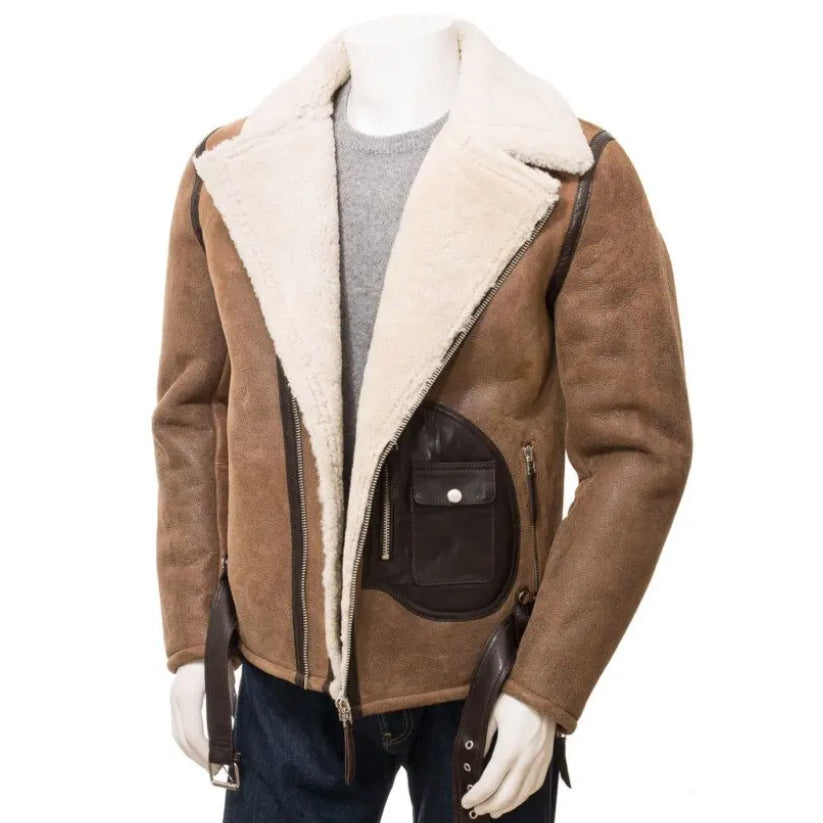 Men’s Brown Sheepskin Biker Jacket