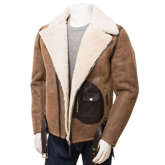 Men’s Brown Sheepskin Biker Jacket