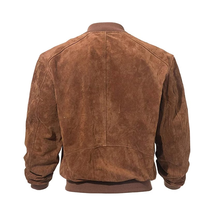 Men's Brown Suede Leather Bomber Jacket